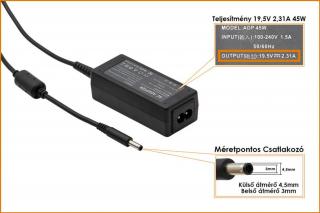 Dell 19.5V 2.31A 45W helyettesítő új töltő, JT9DM, 3RG0T (csatlakozó átmérő: 4,5mm/3mm)