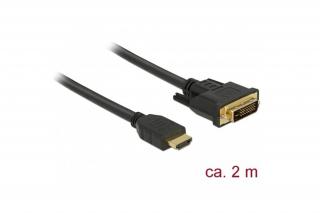 Delock Átalakító Kábel - 85654 (HDMI - DVI (24+1), apa/apa, kétírányú, 2m)