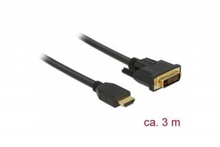 Delock Átalakító Kábel - 85655 (HDMI - DVI (24+1), apa/apa, kétírányú, 3m)