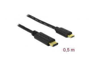 Delock Kábel - 83333 (USB Type-C 2.0 – USB 2.0 Micro-B kábel, apa/apa, fekete, 0,5m)