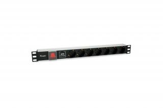 Equip Hálózati Elosztó - 333309 (Schuko, 7 Schuko, Rack 1U, túlfeszültség védelett, 1,8m kábel, aluminium, fekete)