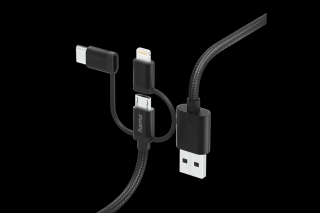 Hama Kábel - 201536 (3in1, Micro USB/USB-C/Lightning, USB 2.0, 1,5m, fekete)