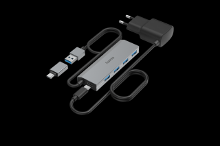 Hama USB HUB - 200138 (4xUSB 3.2, 1xUSB-C 5GB/s, USB-C adapter, tápegység)