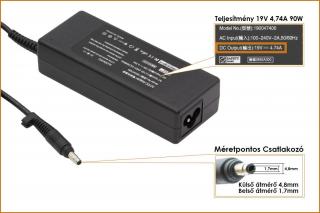 HP 19V 4.74A 90W (4.8mm-1.7mm kúpos jack) helyettesítő új töltő (PA-1900-18H1,101880-001)