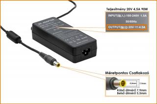 IBM Lenovo 20V 4.5A 90W helyettesítő új töltő (40Y7711, 42T5000)