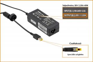 Lenovo 20V 2.25A 45W helyettesítő új töltő, sárga téglalap alakú csatlakozóval (45N0490)