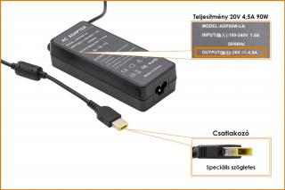 Lenovo 20V 4.5A 90W helyettesítő új töltő, sárga téglalap alakú csatlakozóval