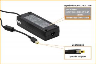 Lenovo 20V 6.75A 135W helyettesítő új töltő, sárga téglalap alakú csatlakozóval, 45N0501