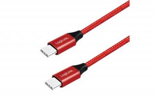 Logilink USB 2.0 Type-C kábel, C/M-C/M, fém, szövet, 1 m