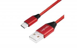 Logilink USB 2.0 Type-C kábel, C/M-USB-A/M, szövet, piros, 1 m