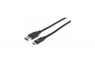 Manhattan Kábel - USB3.0 to Type-C kábel, 1m, Fekete