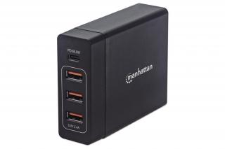 Manhattan Telefon töltő  - 1db USB-C: 20V/3A, 3db USB-A: 5V/2.4A, Total: 72W