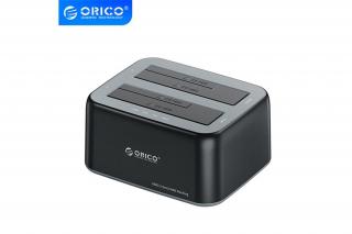 Orico HDD/SSD Dokkoló - 6829C3-V1-EU-BK (2x 2,5"/3,5" HDD/SSD -> USB-A, Max.: 36TB, fekete)