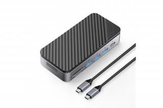 Orico Notebook Dokkoló - M2P11-BK (Bemenet: USB-C, Kimenet: HDMI/DP/USB-A+C/RJ45/M.2/PD100W, sötétszürke)