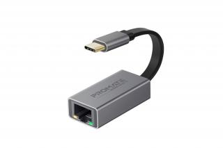 Promate Átalakító - GIGALINK C (USB-C adapter, 1000 Mbps, RJ45, szürke)