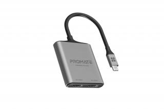 Promate Átalakító - MEDIALINK H2 (USB-C adapter, 2x4K HDMI, szürke)