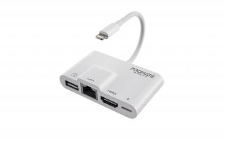 Promate Multimédia Hub - MEDIASYNC LT (Lightning 4in1 HUB, 1x4K HDMI, 1xUSB 3.0, 1xLightning, RJ45, fehér)