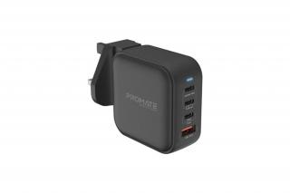 Promate Univerzális adapter - GANPORT4 100PD (1xUSB-A, 3xUSB-C, 100W PD, QC3.0, US/UK/EU dugó, fekete)