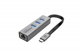 Promate USB Hub - GIGAHUB C (USB-C 4in1 HUB, RJ45, 2xUSB 3.0, SD,mSD, szürke)