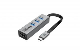 Promate USB Hub - MEDIAHUB C3 (USB-C 4in1 HUB, 1x4K HDMI, 2xUSB 3.0, SD,mSD, szürke)