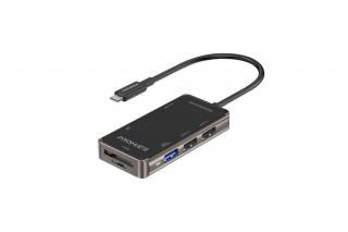 Promate USB Hub - PRIMEHUB LITE (USB-C 7in1 HUB, 1x4K HDMI, 1xUSB 3.0, 2xUSB 2.0, SD,mSD, 1xUSB-C, fekete)