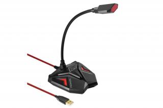 Promate USB Mikrofon - STREAMER (Plug  Play, flexibilis, Headset port, 1,5m, piros)