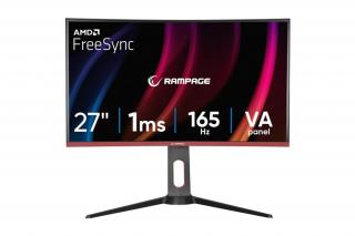 Rampage Monitor 27" - VOYAGER (VA, 165Hz, 1ms, 16:9, 1920x1080, 250cd/m2, 2xHDMI, DisplayPort, fekete, FreeSync, ívelt)