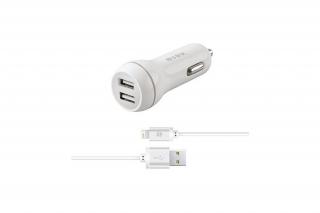 S-Link Autós töltő - SW-C530 (2db USB, 5V/2.1A, 5W, Micro USB, 100cm adat+töltőkábel, fehér)