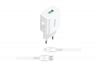 S-Link Hálózati töltő - AND-EC14B Lightning  (1db USB, 5V/1A, 5W, Lightning-USB 100cm adat+töltőkábel, fehér)