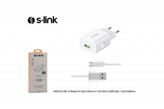 S-Link Hálózati töltő - AND-EC14B Micro USB (1db USB, 5V/1A, 5W, Micro USB 100cm adat+töltőkábel, fehér)