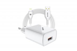 S-Link Hálózati töltő - SL-EC40L (1db USB, 5V/2.4A, 12W, Gyorstöltés, Lightning-USB 100cm adat+töltőkábel, fehér)