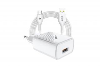 S-Link Hálózati töltő - SL-EC40T (1db USB, 5V/2.4A, 12W, Gyorstöltés, USB Type-C, 100cm adat+töltőkábel, fehér)