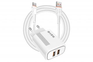 S-Link Hálózati töltő - SL-EC50 (2xUSB, 5V/2.4A, 12W, Gyorstöltés, Micro-USB 100cm adat+töltőkábel, fehér)