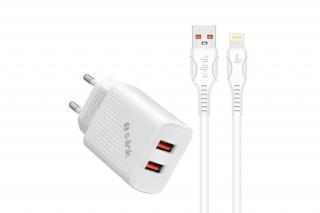 S-Link Hálózati töltő - SL-EC50L (2db USB, 5V/3A, 12W, Gyorstöltés, Lightning, 100cm adat+töltőkábel, fehér)