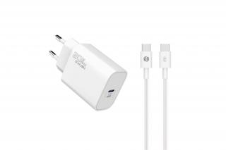 S-Link Hálózati töltő - SL-EC62TP (20W, QC4.0 Gyorstöltés,Type-C to Type-C, 100cm adat+töltőkábel, fehér)