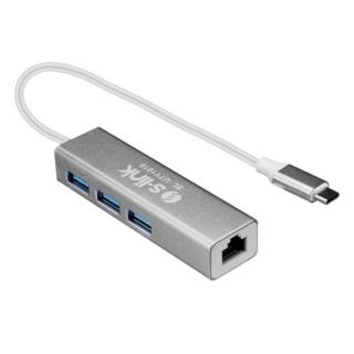 S-Link Notebook dokkoló - SL-UTY1010 (USB-C apa, RJ45 Ethernet anya, 3xUSB anya, Type-C anya, 4K, 30Hz, fém, szürke)