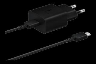 SAMSUNG hálózati töltő Type-C aljzat (5V/2A, 15W, PD gyorstöltő + Type-C kábel) FEKETE