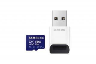 Samsung MicroSD kártya - 512GB MB-MD512KB/WW (PRO PLUS kártyaolvasóval, UHS-I, R160/W120, adapter, 512GB)