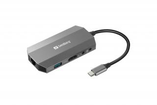 Sandberg Notebook Dokkoló - USB-C 6in1 Travel Dock (USB-C bemenet; HDMI+2xUSB3.0+USB-C+RJ45+SD kimenet)