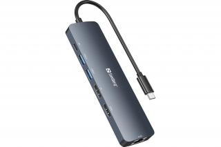 Sandberg Notebook Dokkoló - USB-C 8K Display Dock (Bemenet: USB-C; Kimenet: HDMI+DP+2xUSB-A3.0+USB-C+RJ45; 8K/30Hz)
