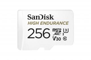 SanDisk MicroSD kártya - 256GB microSDXC High Endurance (100 MB/s, Class 10 U3, V30) + adapter