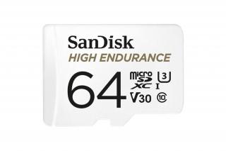 SanDisk MicroSD kártya - 64GB microSDXC High Endurance (100 MB/s, Class 10 U3, V30) + adapter