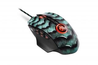 Sharkoon Egér Gamer - Drakonia II Green (PixArt 3360; max.15.000DPI; súlyozható; memória; pikkely mintás; 180cm kábel)