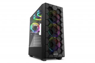 Sharkoon Számítógépház - RGB HEX (fekete; alsó táp; ATX,mATX; mITX; 6x120mm RGB LED; 2xUSB3.0 + 2xType-C Gen 2; I/O)