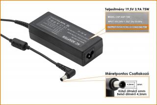 Sony VAIO 19.5V 3.9A 75W helyettesítő új töltő (VGP-AC19V37)