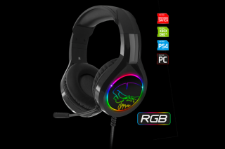 Spirit of Gamer Fejhallgató - PRO-H8 RGB Dark (MultiPlatform, mikrofon, 3.5mm jack, hangerőszabályzó, 2m kábel, fekete)