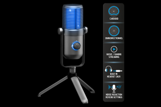 Spirit of Gamer Mikrofon - EKO 900 (USB, Cardioid, Omnidirekcionális, Beépített Jack csatlakozó, zajszűrés, fekete)