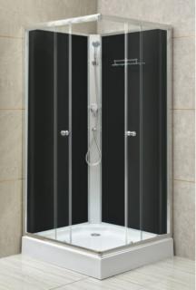 Hátfalas zuhanykabin 80x80cm szögletes fekete hátfallal 5 mm üveggel - SaniArt Velence