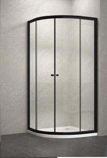 Royal standard Black 80x80 íves Fekete keretes zuhanykabin ABS ALACSONY zuhanytálcával és leeresztővel, 6mm-es nano vízlepergető ÁTLÁTSZÓ üveggel