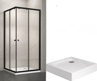 Royal trend Black 90x90-es szögletes Fekete keretes zuhanykabin 6mm-es nano átlátszó vízlepergető üveggel Laura prémium zuhanytálcával